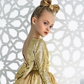 baratos Vestidos de Festa-Infantil Para Meninas Vestido de festa Côr Sólida Sem Manga Manga Longa Espetáculo Com Transparência Princesa Doce Com Transparência Longuette Vestido da bainha Vestido De Tule Verão Primavera Outono