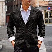 preiswerte Herren Strickjacke-Herren Strickjacke Strickpullover Gedrehtes Stricken Standard Knopf hoch Seitentaschen Feste Farbe Kargen Modisch Klassisch Freizeitskleidung Verabredung Bekleidung Herbst Winter Schwarz Blau S M L