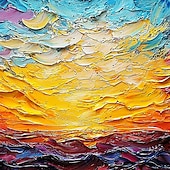 preiswerte Landschaftsgemälde-handgefertigtes originales dickes strukturiertes farbenfrohes Meereslandschafts-Ölgemälde auf Leinwand, abstrakter Sonnenuntergang, Ozean-Wandkunst für die Inneneinrichtung mit gespanntem Rahmen ohne