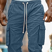 baratos Calças Cargo-Homens Calças Cargo Corredor Calças de Veludo Calças Calça casual Bolsos Cintura elástica Bolso multi Tecido Conforto Macio Comprimento total Ao ar livre Diário Para Noite Moda Roupa de rua Preto Azul