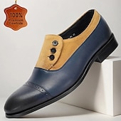 billige Klassiske Pensko-kvalitetssko for menn med okseskinn og semsket skinn - elegante blå og brune brogue-formelle sko for spesielle anledninger