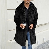 billiga Herrjackor och -rockar-Herr Vinterjacka Fleece-jacka Fuskpälskappa Dagligen Semester Håller värmen Håller värmen Fleece Höst vinter Leopardtryck Mode Streetwear Huva Lång Svart Vit Gul Jacka