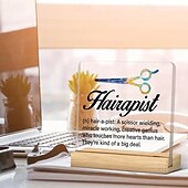 baratos Presentes-placa de acrílico com base de madeira, placa de mesa de definição de cabeleireiro, design criativo de tesoura, presente de agradecimento para profissionais de salão, exibição horizontal