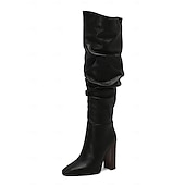 cheap Slouch Boots-Women&#039;s Brown Over The Knee Slouchy Boots - Chunky Heel, Pointed Toe, Stylish Casual Fall and Winter Footwear