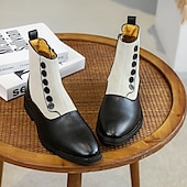 abordables Bottes habillées-bottines à boutons en similicuir bicolore pour hommes – bottines de style victorien vintage pour occasions formelles et décontractées