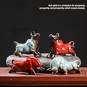 preiswerte Statuen-chinesische Feng Shui Keramik-Stierfigur - Wohlstand anziehende Büffelstatue, Schreibtisch-Dekor, Tierkreis-Tier-Handarbeit, nicht elektrisches Sammlerstück