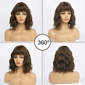 baratos Perucas Sintéticas sem Touca-perucas para mulheres peruca curta ondulada bob com franja comprimento médio cabelo sintético para festa diária
