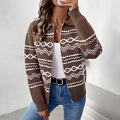 billige Cardigans og yttertøy-Dame Genser jakke Årgang Gatemote Fritid Geometrisk Åpen Forside Strikket Langermet Vanlige topper Strikke utendørs Helg Brun Høst Vinter