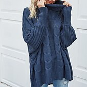 billiga Solida färger-Dam Tröja Pullover tröja Ledigt Mjukt Ren färg Kabel Polokrage Stickat Långärmad Vanliga toppar Sticka Utomhus Dagligen Helgen Marinblå Beige Höst Vinter