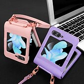 cheap Samsung Cases-Phone Case For Z Flip 6 Z Flip 5 Z Flip 4 Z Flip 3 Back Cover with Stand Holder with Wrist Strap Card Slot Retro TPU PU Leather