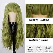 abordables Perruques Synthétiques Sans Bonnet-perruque avec frange perruques longues et ondulées douces pour femmes perruque en fibre synthétique bouclée remplacement costumes d&#039;halloween perruques de fête cosplay perruques de la Saint-Patrick