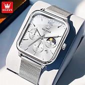 abordables Montres à quartz-nouvelle marque olevs olevs tendance montres pour hommes cadran carré calendrier lumineux des phases de lune multifonction ceinture en maille à trois yeux montre à quartz à phases de lune