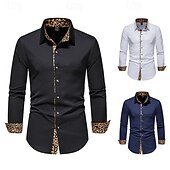 voordelige strijkvrije overhemden voor heren-Voor heren Overhemd Shirt met kraag Overhemd met knopen Luipaard Bruiloft Dagelijks Zwart Wit Marineblauw Lange mouw Alle seizoenen Kleding