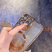 お買い得  iPhone用ケース-電話 ケース 用途 iPhone 16 Pro Max プラス iPhone 15 プロマックスプラス iPhone 14 13 12 Pro Max Plus iPhone 14 Pro Max iPhone 13 12 Pro Max バックカバー 磁石バックル ワイヤレス充電をサポート ブリンブリングリッターシャイニー レトロ風 TPU 仕上げ PC