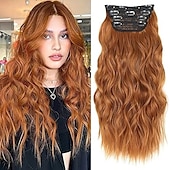 abordables Clip dans les extensions-Bouclé Clips Cheveux Synthétiques Longue Extension des cheveux A Clipser 4 pièces Résistant à la chaleur Femme