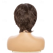 voordelige oudere pruik-Synthetische pruiken Gekruld Asymmetrisch kapsel Pruik Kort Bruin Synthetisch haar Dames Modieus ontwerp Zacht Naturel Bruin
