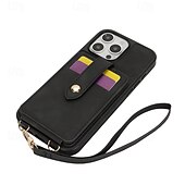 abordables Carcasas iPhone-teléfono Funda Para iPhone 16 Pro Max Plus iPhone 15 Pro Max Plus iPhone 14 13 12 Pro Max Plus iPhone 14 Pro Max iPhone 13 12 Pro Max Funda Trasera con Soporte Espejo con cordón Retro TPU Cuero de PU