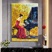 preiswerte Gemälde mit Menschen-Musik-Ölgemälde, handgemalt, impressionistisches Geiger-Porträt-Ölgemälde auf Leinwand - handgemalte Textur, Musik-Ölgemälde, bildende Kunst, Pattle Knife-Porträt-Ölgemälde