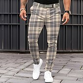 billiga Smal-Herr Rutig Kostymbyxor Medium Midja Business Casual Formell Vardag Dragkedja Ficka Sommar Vår Höst 3D-tryck Blå Khaki grön Ljusgrå