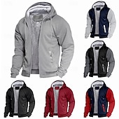cheap Fleece Sweatshirts-Men&#039;s Zip Hoodie Sweatshirt Fleece Hoodie Thick Hoodies Navy Blue+Light Gray Dark Gray+Black Black Red Navy Blue Hooded Plain Work Sports &amp; Outdoor Casual Streetwear Basic Casual Spring &amp; Fall