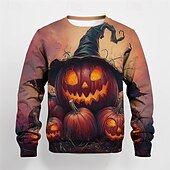 billiga Pojkes Halloween kostymer-Halloween Pojkar 3D Grafisk Tecknat Pumpa T-shirt Långärmad Vår Höst Mode Grundläggande Polyester Barn 4-12 år Rund hals Utomhus Ledigt Dagligen Normal