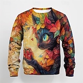 billiga Pojkens 3D-djur-Pojkar 3D Grafisk Tecknat Katt T-shirt Långärmad Vår Höst Mode Grundläggande Barn 4-12 år Rund hals Utomhus Ledigt Dagligen Normal
