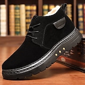 abordables Botas de invierno y nieve-Botines de ante sintético marrón para hombre con forro de felpa cálido y suela antideslizante, ideales para usar al aire libre en invierno.