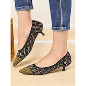 cheap Kitten Heels-Women&#039;s Elegant Black Kitten Heels - Pointed Toe with Gold Thread Detailing, Comfortable and Stylish for Office and Evening Wear