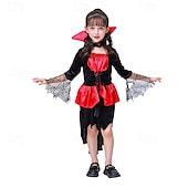 cheap Fairytale Theme Dresses-Kids Girls&#039; Dress Color Block halloween custome Long Sleeve Performance Party Patchwork Gothic Costume Polyester Knee-length Casual Dress Summer Spring 4 years+ Red