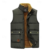 abordables Gilets-Homme Gilet matelassé Gilet polaire Gilet du quotidien Rendez-vous Vacances Mode Décontractées Automne hiver Poche Polyester Chaud Confortable Couleur unie Cachée Boutonné devant Mao Standard Noir