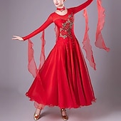 cheap Ballroom Dancewear-Ballroom Competition Dresses Women National Standard Waltz Dancing Clothes Long Sleeve Party Modern Dance Stage Wear Costumes