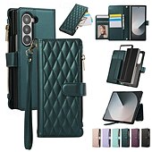 Недорогие Чехлы для Samsung-телефон Кейс для Назначение Z-сгиб 6 Z Fold 5 Z Fold 4 Z Fold 3 Кейс на заднюю панель со стендом Молния с ремешком Ретро ТПУ Кожа PU