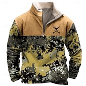 tanie Męskie bluzy 3D-Męskie Kamuflaż Kowboj Bluzy Bluza z zamkiem błyskawicznym Długi rękaw Podkoszulek Kołnierz stawiany Quarter Zip Codzienny Vintage Retro Druk 3D Urlop Wyjściowe Streetwear Zamek błyskawiczny do połowy
