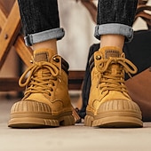 baratos Botas de trabalho-Homens Botas Botas de trabalho Couro Premium Confortável Antiderrapante Com Cadarço Amarelo Cáqui