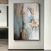 お買い得  抽象画-手描きの緑のミニマリズム絵画 ベージュの壁アート キャンバスに描かれた大きな白い抽象的な金箔の油絵 リビングルームのホームデコレーション フレームなし