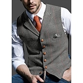 economico Abiti casual-Per uomo Retrò vintage Gilè A spina di pesce Taglio sartoriale Dentellato Monopetto - più bottoni Blu Verde Cachi 2023