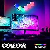 cheap Smart Lights-LED Smart Light Hexagonal LED Remote Control Wall Light, Modular Touch Color DIY Lighting for Bedroom, Bathroom, Living Room, Parties and Holidays 6-10 Piece Set