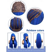 economico Parrucche trendy sintetiche-parrucca lunga e dritta con frangia parrucca sintetica in fibra di capelli naturali per donne e ragazze perfetta per feste di Natale e cosplay