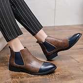 levne Boty Chelsea-pánské dvoubarevné chelsea boots z umělé kůže – stylové nazouvací kotníkové boty s čepicí a elastickými panely pro běžné i formální příležitosti