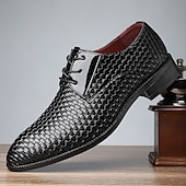 baratos Formal-sapatos sociais masculinos de couro sintético vermelho trançado – oxfords elegantes com cadarço e detalhes em couro envernizado para ocasiões formais e casuais