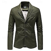 abordables Blazers Clásicos para Hombres-Hombre chaqueta Negocio Fiesta de Cóctel Fiesta de Boda Moda Casual Primavera &amp; Otoño Poliéster Plano Botón Bolsillo Cómodo Botonadura Simple Chaqueta de sport Negro Color Caquí Verde Ejército