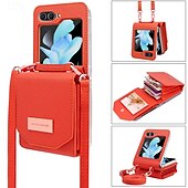 お買い得  サムスン用ケース-電話 ケース 用途 Zフリップ6 Z Flip 5 Z Flip 4 Z Flip 3 バックカバー ストラップ付き カード挿入口 耐衝撃 レトロ風 TPU PUレザー