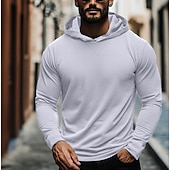 baratos camisetas básicas-Homens Camiseta T-shirt Manga Longa Com Capuz Verão Tecido Moda Designer Básico Com Capuz Férias Rua Para Noite Cinzento Escuro Preto Branco Top Tee para Homens