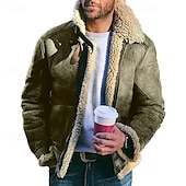 cheap Men&#039;s Jackets &amp; Coats-Men&#039;s Faux Leather Jacket Fleece Jacket Biker Jacket Motorcycle Jacket Daily Vacation Windproof Warm Pocket Fleece Fall &amp; Winter Plain Fashion Classic Lapel Regular Black Red Green Khaki Jacket