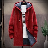 baratos suéter cardigã masculino-Homens Sueter Cardigan Suéter com zíper Suéter de malha Estriado Tricotar Túnica Patchwork Bolsos Tecido Com Capuz Moda Clássico Roupa Diária Encontro Roupa Outono &amp; inverno Preto Vinho L XL 2XL