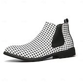 billiga Chelsea stövlar-chelseaboots för män i houndstooth-mönster – klassiska slip-on ankelboots med elastiska sidopaneler för formella och vardagliga tillfällen
