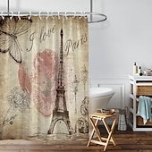 economico Tende doccia-Tenda da doccia con ganci 180cm*180cm (70&quot;*70&quot;) in poliestere lavabile impermeabile modello decorativo per bagno e vasca torre Eiffel vintage