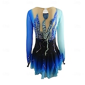 preiswerte Eiskunstlaufkleider-Eiskunstlaufkleid Damen Mädchen Eislaufen Kleid Blau Patchwork Daumenloch Netzstoff Hohe Elastizität Training Wettbewerb Eiskunstlaufkleidung Klassisch Kristall / Strass Langarm Eislaufen