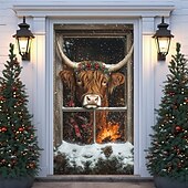 abordables Cubiertas para puertas navideñas-Adornos navideños para puertas, cubiertas para puertas, gorros navideños, tapices para puertas, cortinas para puertas, decoración de fondo para interiores y exteriores, pancarta para puerta de