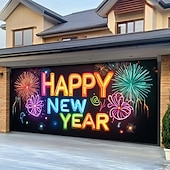 billige Garasje- og dørbanner-nyttår garasjeportdeksel ballonger fyrverkeri utendørs banner stort bakteppe for ferie utendørs garasjeport hjem veggdekorasjoner